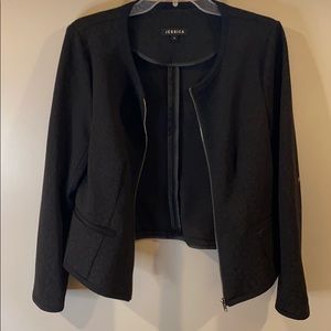 Black leopard stretch zip blazer